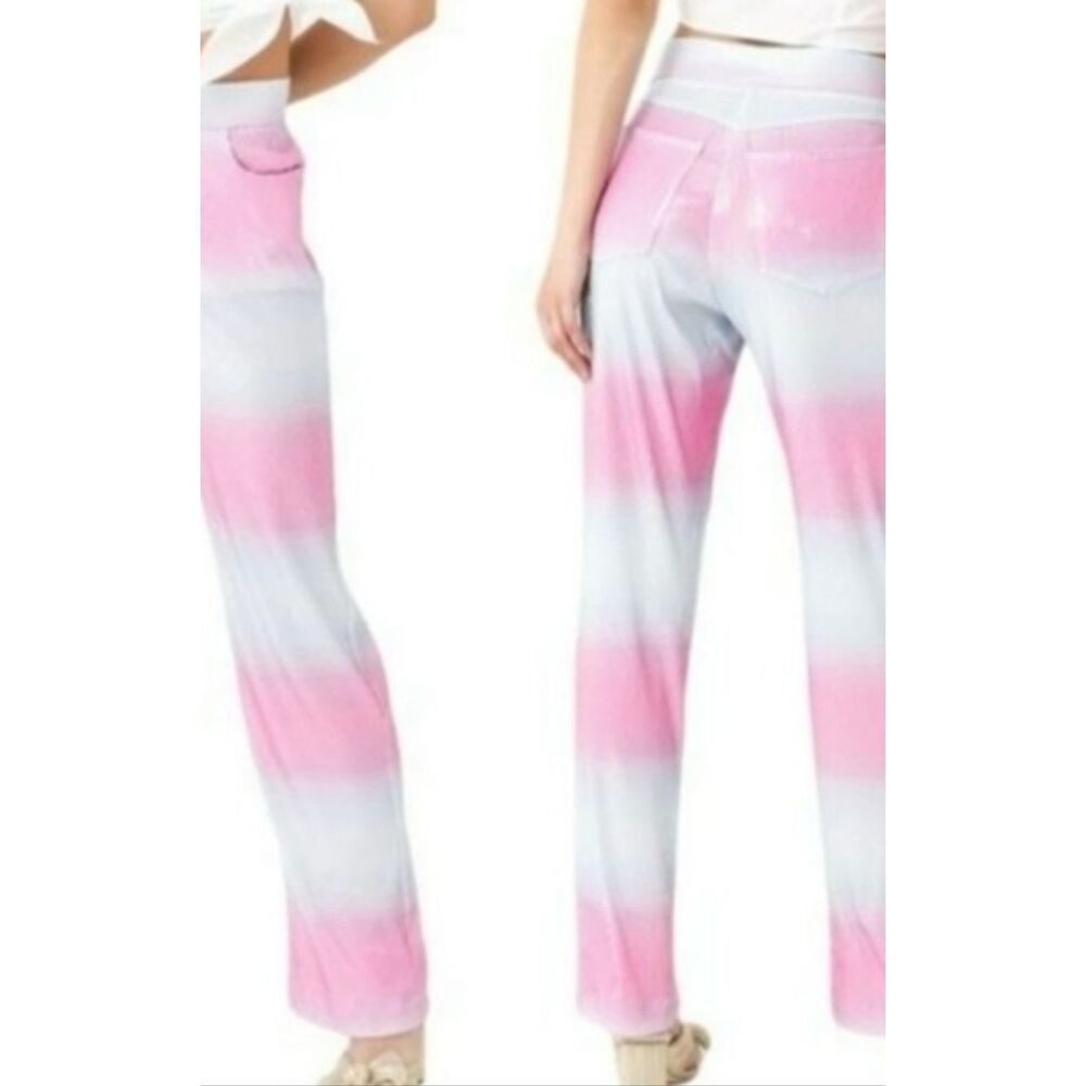Anim Gilly Sequin Ombre Pink & White Straight Pants Size S NWT